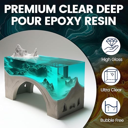 Deep Pour Epoxy Resin 1.5 Gallon Kit(2:1),2-4 Inch Super Clear High Temp Resistant Casting Epoxy Resin with Low Viscosity,Bubble Free,Low Odor Resin for River Table,Mold,Flower and Wood