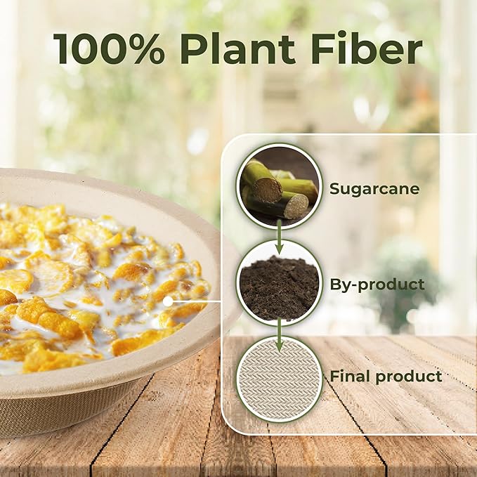 [50 Count] Harvest Pack PFAS Free 12oz Round Paper Bowls - Compostable Heavy-Duty Eco-Friendly Disposable Bagasse Bowls Sugarcane Natural Plant fibers for Meal Prep Takeout Dinnerware