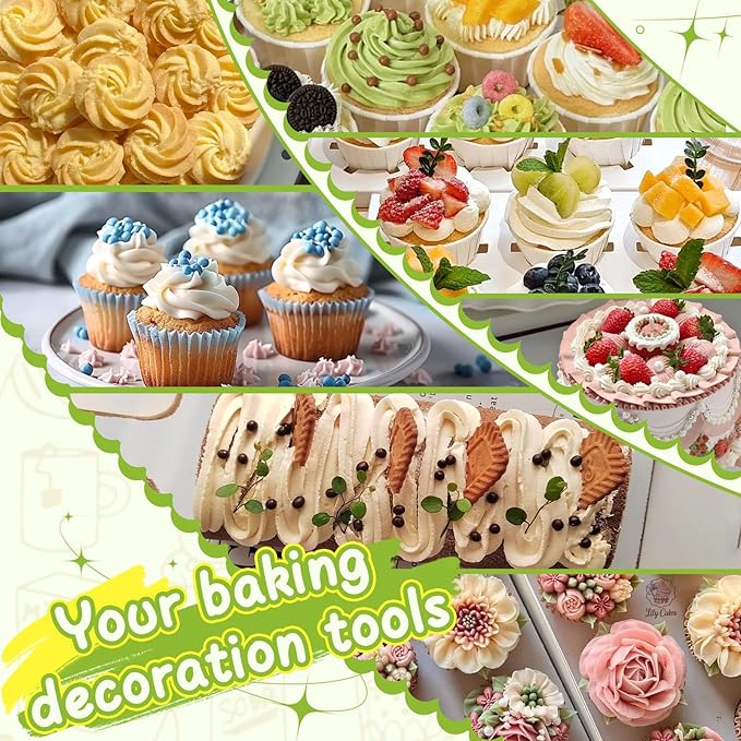 NOVANO Dessert Decorating Syringe Set, Frosting Piping Kit Stainless Steels Cake Decorating Kit with 54 Piping Tips & 9 silicone cupcakes, Cupcake Decorating Kit Piping Bags and Tips Set