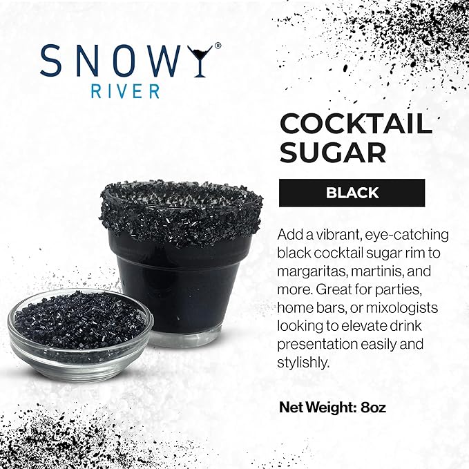 Snowy River Black, Cocktail & Margarita Sugar Rimmer - Vibrant Color Glass Rimming Sugar with Medium Crystal Texture - 8oz