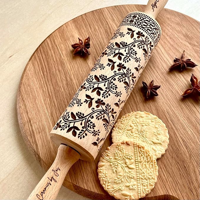 Embossing Rolling Pin Designed in Cooperation between Algiscrafts and Pottery by Jas FLORAL VINE for Ceramic and Cookies