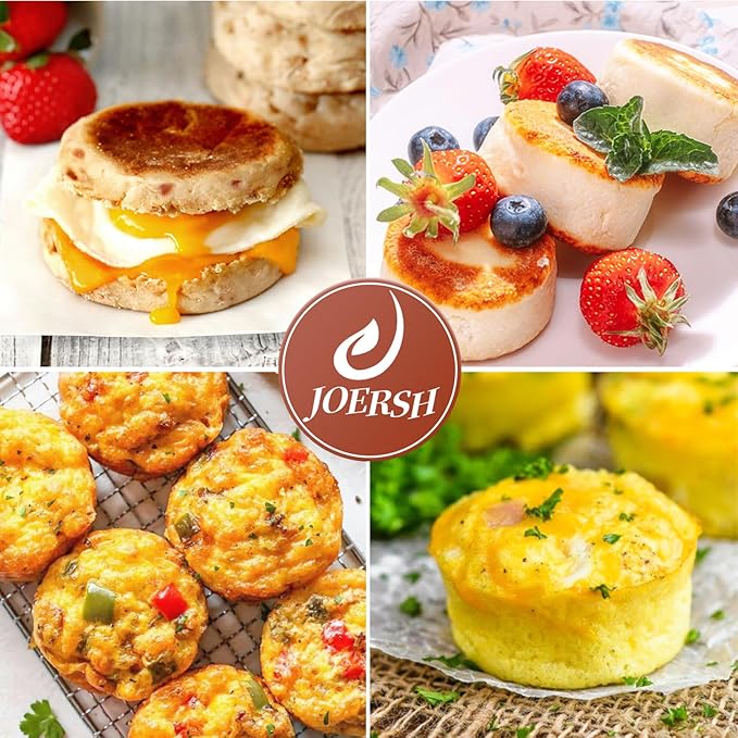 JOERSH 2-PK Silicone Egg Bite Molds Deep 3 Inch Frittata Baking Pans, Non-Stick Round Silicone Molds for Egg Breakfast Sandwich, English Muffin, Cheesecake, Dinner Rolls