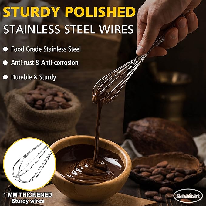 Anaeat 6 Pack Small Wire Whisks, Portable Stainless Steel Kitchen Tiny Whisk & Egg Beater with Thick Wire - Sturdy Mini Mixing Balloon for Cooking, Blending, Whiping, Beating and Stirring (6")