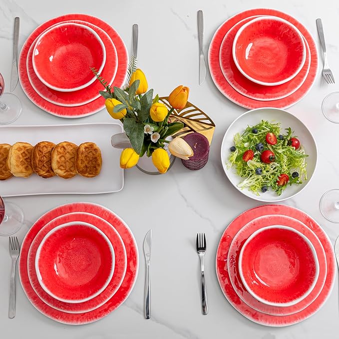 17” x 10” Rectangular Large Serving Platters, 2 Pieces Melamine Serving Trays Sets for Serving Food For Christmas, Mother's Day, Parties, Wedding, Gatherings, Dishwasher Safe. Reactive Red
