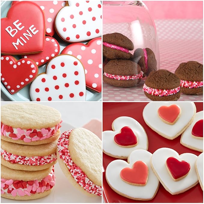 Cake Mate Cookie Dessert Decorating Kit – Red & White Cookie Icing, Red & Pink Sanding Sugar, Nonpareil Sprinkles – Perfect for Birthday Parties, Gender Reveals, Valentine's Day, and More