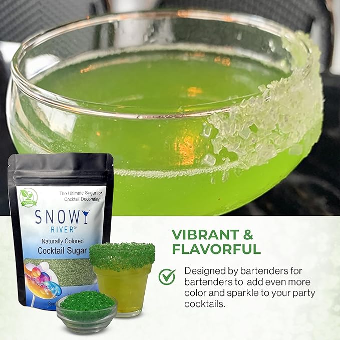 Snowy River Green, Cocktail & Margarita Sugar Rimmer - Vibrant Color Glass Rimming Sugar with Medium Crystal Texture - 4oz