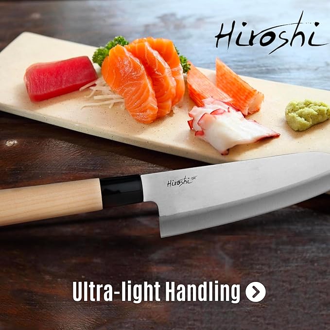 HIROSHI Sushi & Sashimi Knife Set 4-Piece High Carbon Stainless Steel Japanese Chef Knives with Beech Wood Handle Professional Kitchen Knife Set for Precision Cutting