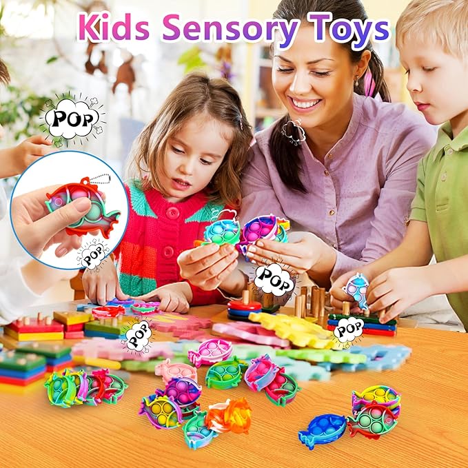 Pop Fidget Toys Bulk Its Party Favors for Kids 30 PCS Cute Fish Mini Pop Keychain It Sensory Fidget Toy Pack Fidgets for Classroom Prizes for Students Kids Carnival Prizes Birthday Goodie Bag Stuffers