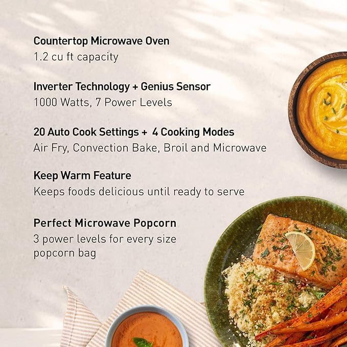 Panasonic HomeChef 4-in-1 Countertop Microwave Air Fryer Combo, Time-Saving 20 Presets + App-Linked Recipes, 1000W 1.2 cu ft Inverter Multi Oven & Convection Tech – NN-CV87QS Stainless Steel