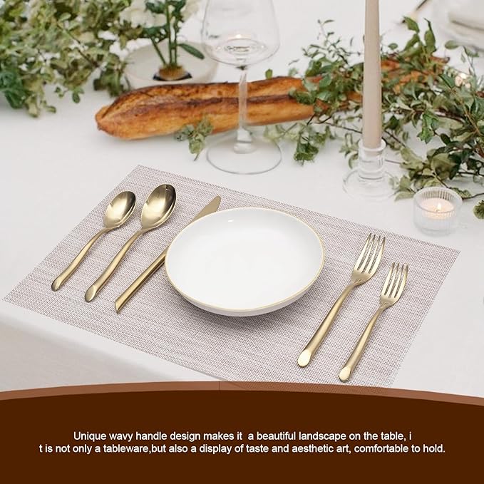 Gold 20-Piece Silverware Set with Handle, Stainless Steel Flatware Set, Cutlery Set Mirror Polished, Dishwasher Safe, Service for 4