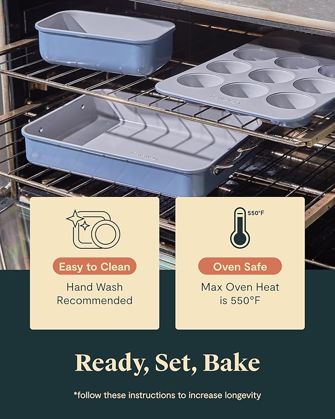 Caraway Nonstick Ceramic Bakeware Set (11 Pieces) - Baking Sheets, Assorted Baking Pans, Cooling Rack, & Storage - Aluminized Steel Body - Non Toxic, PTFE & PFOA Free - Black