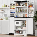 Vongrasig Kitchen Pantry Storage Cabinet with Barn Doors, Drawer and Adjustable Shelves, 6-Tier Tall Rustic Wood Cupboard Locker for Kitchen, Dining Room, Living Room, Bathroom, (White)