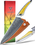 8 inch Chef Knife, Japanese VG-10 Damascus Steel Kitchen Knife, Ultra Sharp Cooking Knife with Full-tang Handle in Yellow Resin, LA-S9 Series
