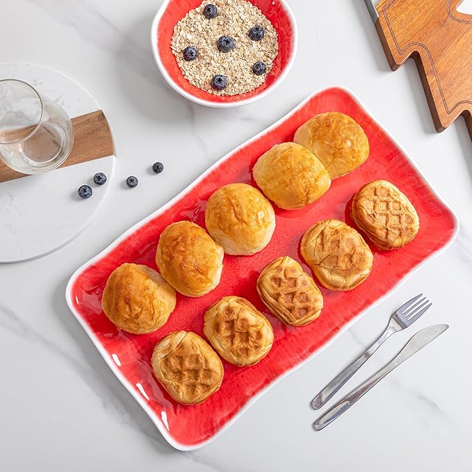 17” x 10” Rectangular Large Serving Platters, 2 Pieces Melamine Serving Trays Sets for Serving Food For Christmas, Mother's Day, Parties, Wedding, Gatherings, Dishwasher Safe. Reactive Red