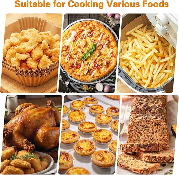 200Pcs Air Fryer Paper Liners, 6.3 Inch Square Disposable Air Fryer Liner, Non-stick Parchment Paper for Frying Baking Roasting Microwave Oven