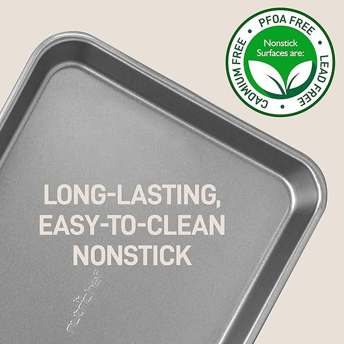 NutriChef 2-Piece Large & Medium Cookie Sheets for Baking - Non Stick Baking Sheet for Cookies, Sheet Cakes & Roasting - Dishwasher Safe - Gray