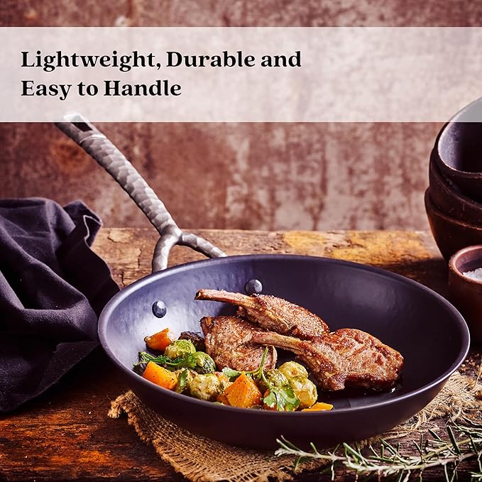 Alva 11” Carbon Steel Frying Pan – Naturally Nonstick, Made without PTFE, PFOA, & PFAS, Oven & Induction Safe, Chef-Grade Heat Control, Built to Last a Lifetime