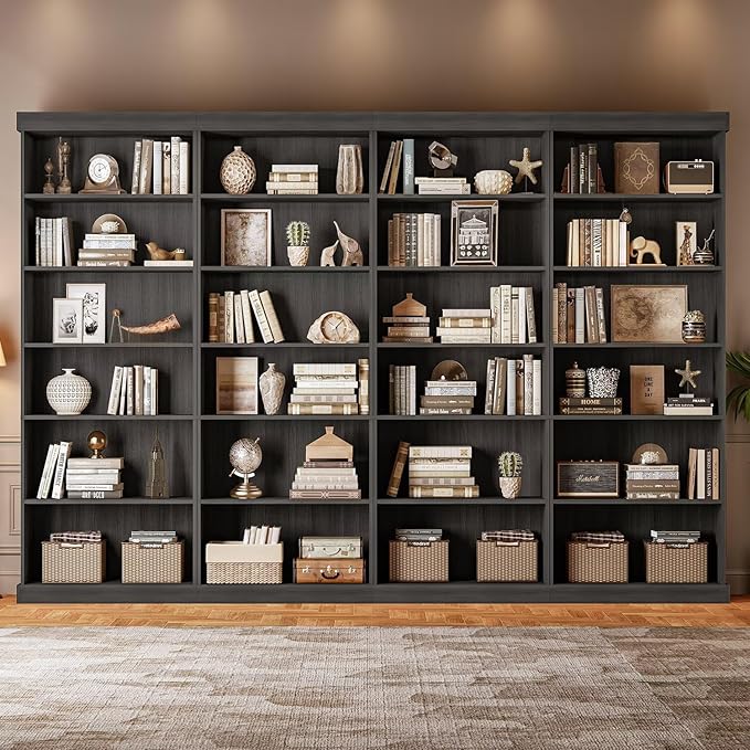 70.8" Tall Black Bookshelf, Farmhouse Modular Bookcase with 6-Tier Adjustable Shelves, Large Storage Cabinet for Home Office, Living Room