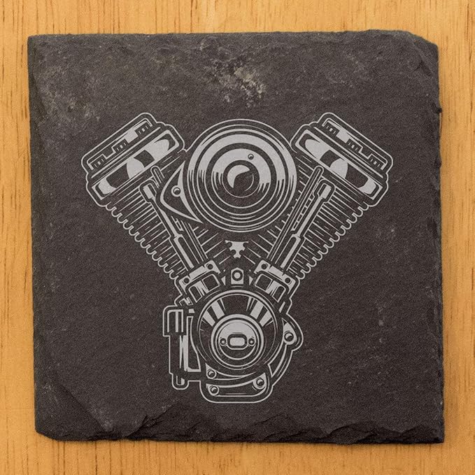 Rev Up Your Ride: V-Twin Engine Coasters for Bikers - Square Slate - Set of 5