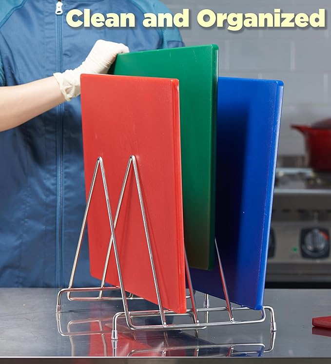 CURTA 4-Piece NSF 20" x 14" x 1/2" Multi-Colored Flexible Cutting Board Kit with Stainless steel Storage Rack, Color Coded Plastic Chopping Board with Anti Slip Surface Dishwasher Safe