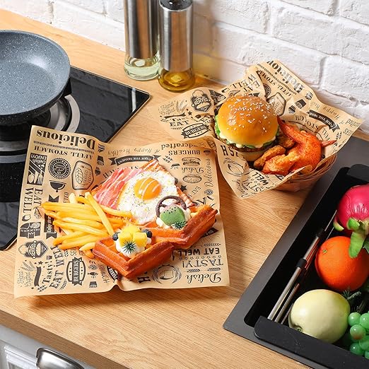 2400 Pcs 12 x 12 Inch Deli Wax Paper Sheets Grease Resistant Tray Basket Liners Newsprint Paper Water and Grease Proof Sandwich Wrapping Square Hot Dog Wrappers for Food Baking (Brown)