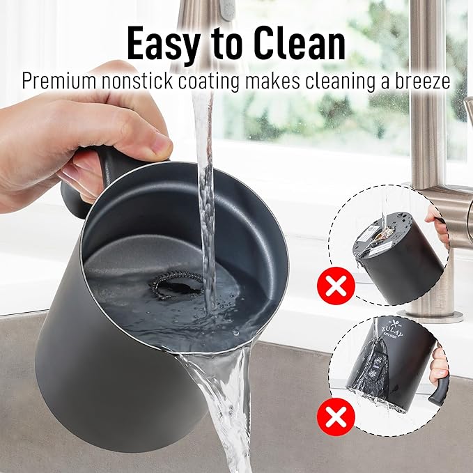 Zulay 4-in-1 Milk Frother & Steamer – Hot & Cold Foam Maker, Milk Warmer & Chocolate Stir – Automatic Temp Control, Nonstick Double-Wall Stainless Steel Jug, Auto Shut Off, 360° Base – Aero Black
