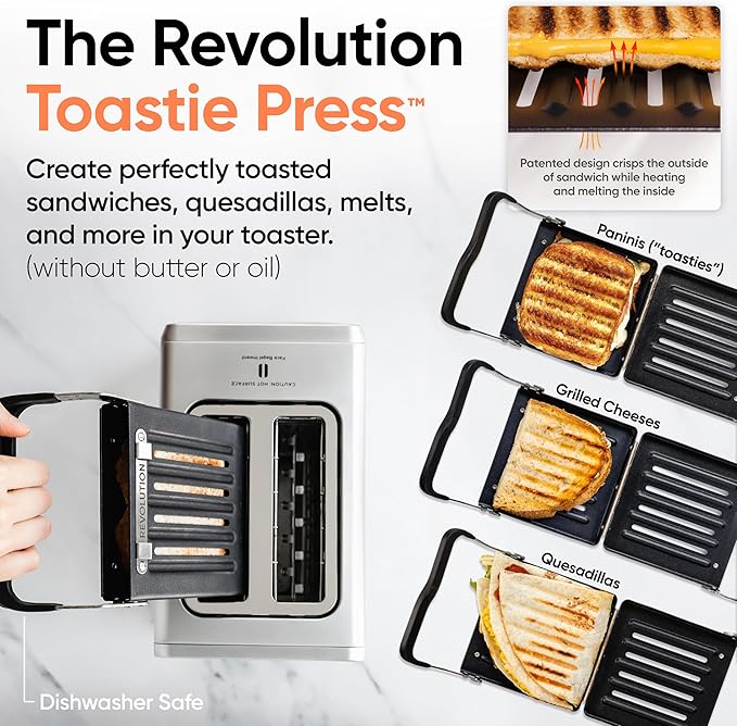 Revolution (Bundle) R180 Connect Touchscreen Smart Toaster + Toastie Press – Choose from 6 Bread Types, 7 Browning Levels, & Toastie Press Mode (Black, 2-Slice)