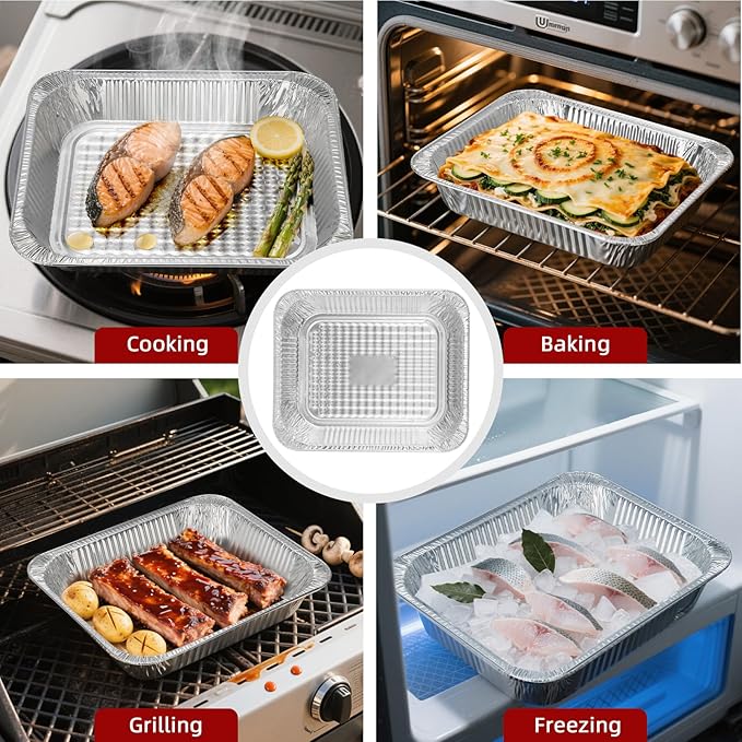 Aluminum Pans Half Size(30 Pack), 9x13, Heavy Duty Disposable Foil Pans for Baking, Roasting, Cooking, Heating, Storing, Deep Tin Foil Bakeware for Oven, Steam Table Tray, Cookware, Food Prepping