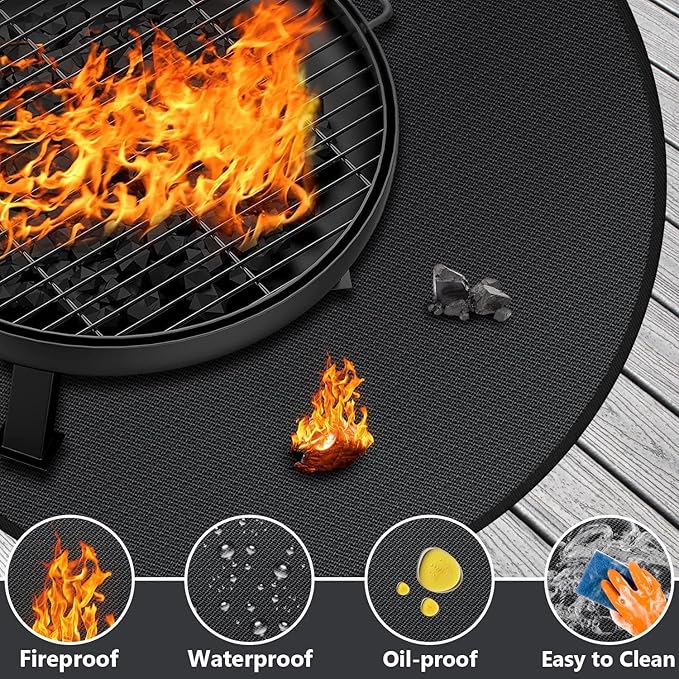 40" Round Fire Pit Mat for Solo Stove Bonfire/Under Grill Mat for Outdoor Grill Fireproof Waterproof Oil-Proof, 4 Layers Fireplace Mat BBQ Mat Solo Stove Mat Fire Pit Pad for Deck Patio Grass Smoker