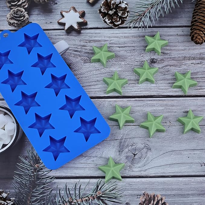 Star Chocolate Molds 3pcs Silicone Star Candy Molds for Baking Ice Cube Resin Soap Jelly(Star Size 1.93in), Blue