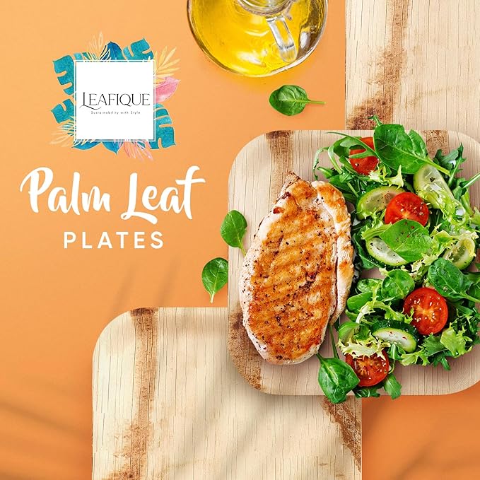 100% Natural 10” Palm Leaf Square Plate (200 Pack), Compostable & Biodegradable Dinnerware for Catering, Birthdays, Halloween, BBQs, Thanksgiving, Alternative to Paper & Bamboo Plates Disposable