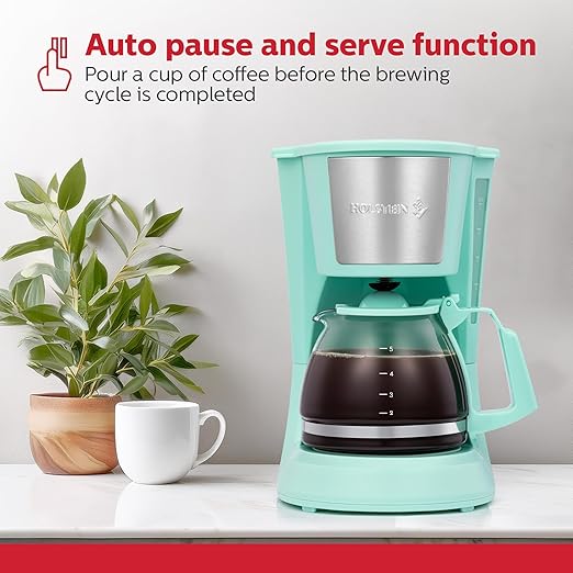 Holstein Housewares HH-0914701I 5-Cup Coffee Maker, Mint, 9.8x10x5.7