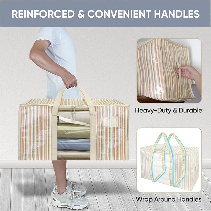 BALEINE 8-Pack Oversized Moving Bags with Reinforced Handles, Heavy-Duty Storage Tote Moving Supplies for Packaging, Camping (Color Stripe, 8-Pack)