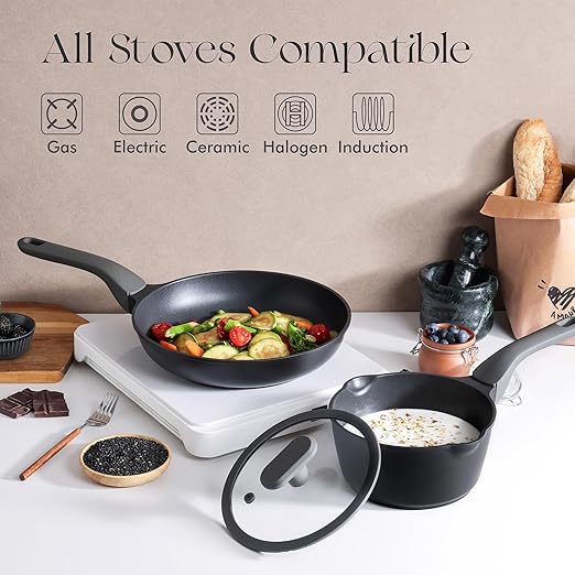 PRICUSIS Nonstick Frying Pan, 8/10/12 Inch Skillet with Stay Cool Handle, Fully Coated, Induction Compatible & Oven Safe, 100% Dishwasher Safe, PTFE & PFOA Free（10 Inch, Black Sesame）
