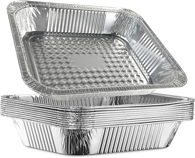 Aluminum Baking Pan Half-Size, 9x13 Inches, Heavy-Duty Disposable Aluminum Foil Pan, Deep Baking Pan Suitable for Cake Baking, Cooking, Roasting, Heating, and Steaming Meal Tray (10 PACK)
