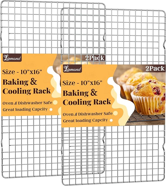 Cooling Racks for Cooking and Baking - 2 PCS 10" x 16" Grid Wire Baking Rack for Oven Cooking, Baking, Grilling, Roasting - Dishwasher Safe Bacon Rack - Fits Half Sheet Cookie Pan