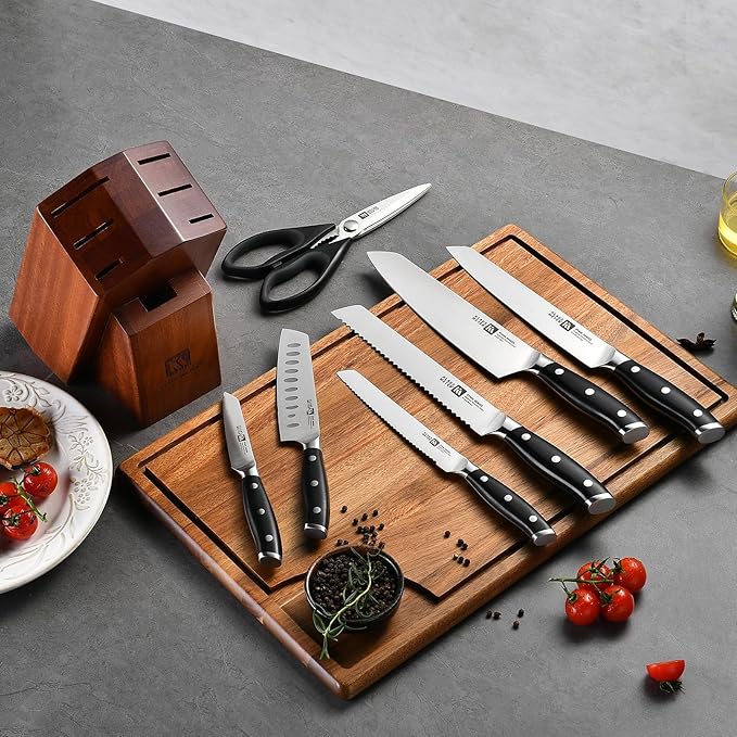 Klaus Meyer Stahl High Carbon Exclusive German Steel 8 Piece Knife Block Set (Black)