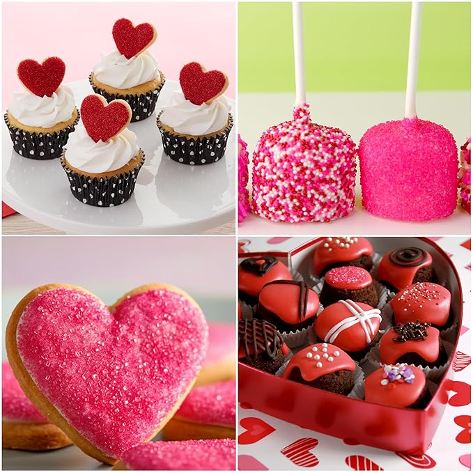 Cake Mate Cookie Dessert Decorating Kit – Red & White Cookie Icing, Red & Pink Sanding Sugar, Nonpareil Sprinkles – Perfect for Birthday Parties, Gender Reveals, Valentine's Day, and More