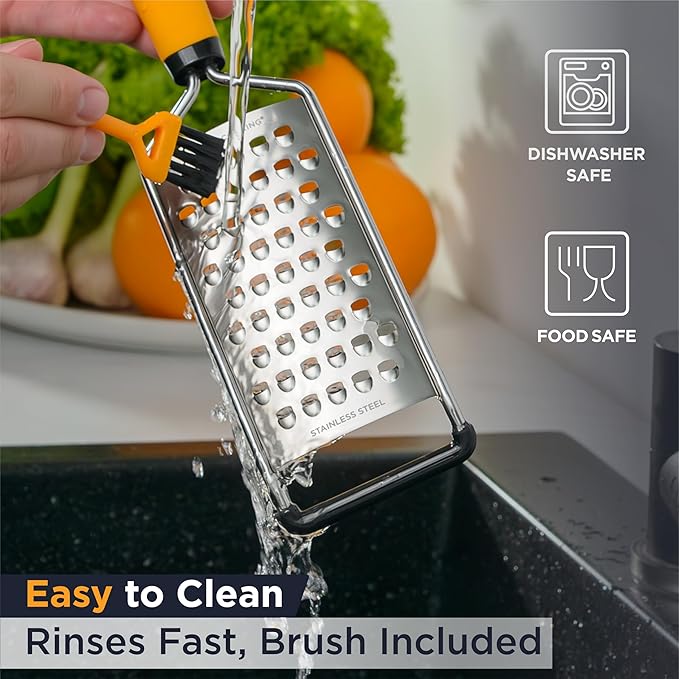 Deiss PRO Coarse Grater & Hand Held Cheese Grater - Sharp Stainless Steel Blades, Non-Slip Handle, Small Cheese Grater for Kitchen, Shredder, Dishwasher Safe