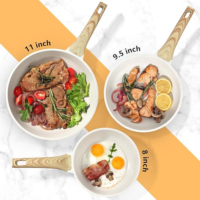 GiPP Nonstick Frying Pan Skillet - 11" White Granite Non Stick Pans, Omelette Pan with Heat-Resistant Handle, Compatible with All Stovetops, PFOA Free