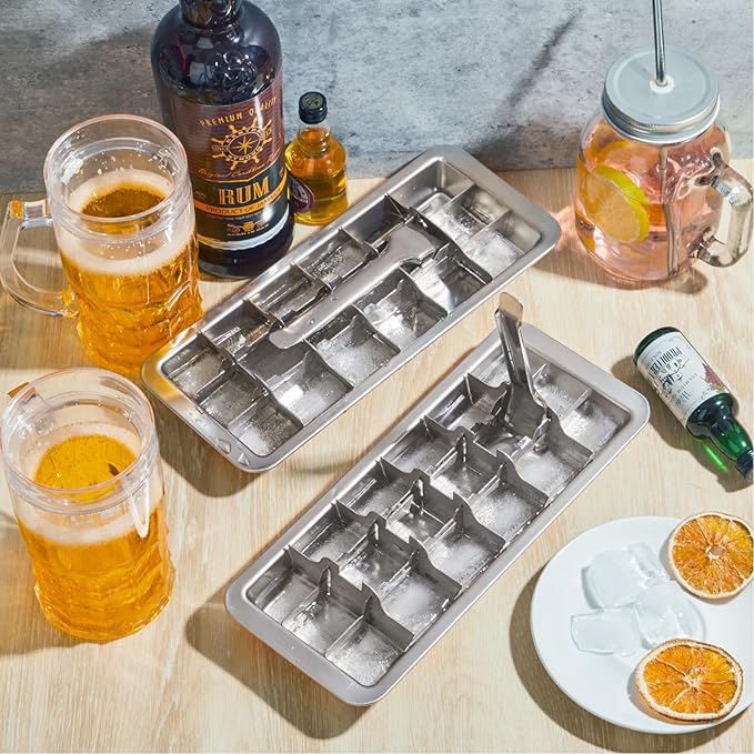 3 Pcs 18 Slot Stainless Steel Ice Cube Maker and Tray Ice Cube Tray for Bars Kitchens Levers Remove Cubes Easy Removal Metal Food Grade Freezer Molds for Food Juice Dishwasher Safe