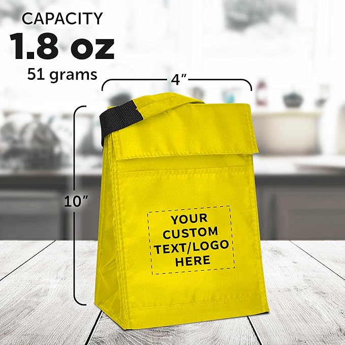 DISCOUNT PROMOS 100 Hook and Loop Insulated Lunch Bags Set - Customizable Text, Logo - Polyester, Durable, Vibrant, Reusable - Yellow