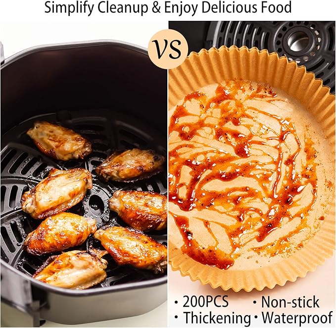 200Pcs Air Fryer Disposable Paper Liner, Round Non-Stick Air Fryer Liners Parchment Paper for Baking Roasting Roasting Microwave Oven (6.3 inch)