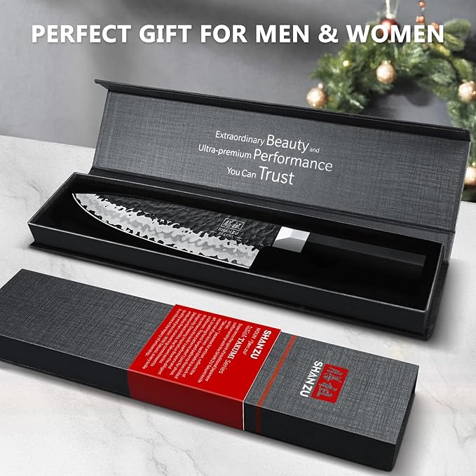 SHAN ZU Japanese Chef Knife 8 Inch, High Carbon Steel 10Cr15Mov Professional Kitchen Knife, Sharp Cooking Knife with G10 Handle Dishwasher Safe, Meat Cutting Gyuto Knife, Gifts for Women & Men