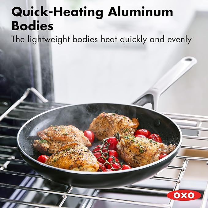 OXO Agility 10" Nonstick Frying Pan Skillet, Ceramic PFAS-Free Nontoxic Cookware, Induction Suitable, Compatible on All Cooktops, Dishwasher & Oven Safe, Stainless Steel Handle, Black