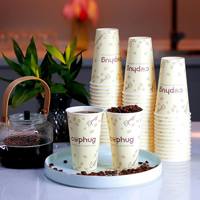 100 Pack 16 oz Coffee Cups,Disposable Hot Drink Paper Cups with Lids & Sleeves - 16 Ounce Party Cups Perfect for Hot Beverages, Party, Office, and Home Use