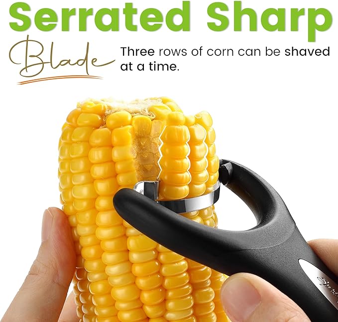 Spring Chef Stainless Steel Corn Peeler – Corn on the Cob Stripper Tool – Durable & Efficient Kernel Remover Tool – Easy to Use Kernel Cutter - Dishwasher Safe Kitchen Gadget - Black