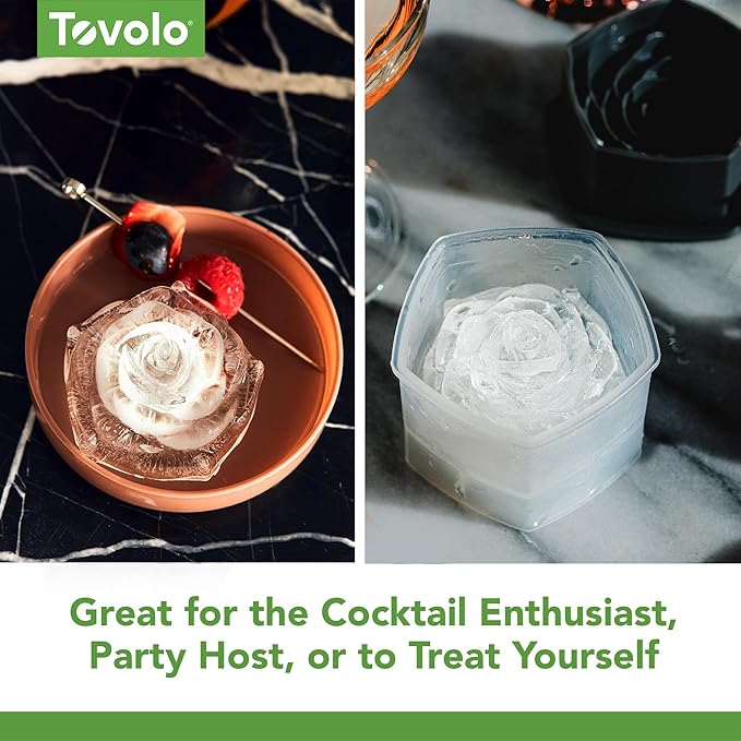 Tovolo Ice Cubes Mold Pack of 2 Large Craft Ice Molds for Whiskey Bourbon Cocktails, Easy Fill No Leak Silicone Ice Molds Gift for Him Stackable Dishwasher Safe BPA Free Heart Ice