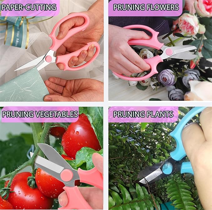 Garden Flower Scissors,3 PCS Stainless Steel Fresh Flower Cutter with Comfortable Grip Handles, Floral Shears for Stems, Rose, Plant, Fruit Picking Trimming