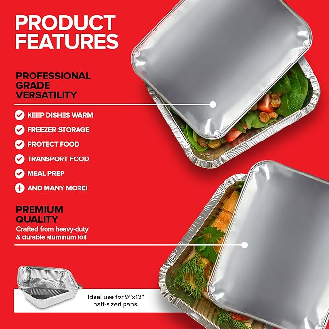 Stock Your Home 9x13 Disposable Baking Pan Covers (350 Pack) Heavy-Duty Aluminum Cake Pans Lids, Sturdy, Sealable Covers for Food Containers, Leak-Free + Safe Transport & Storage For Catering
